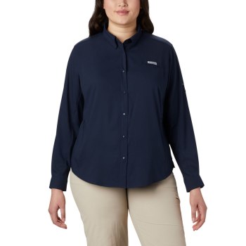 Columbia Overhemd Dames, PFG Tamiami II Long Sleeve Plus Size Donkerblauw, 64JQZLTBI